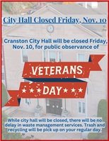 City Hall Closed - FRIDAY, Nov. 10, 2023